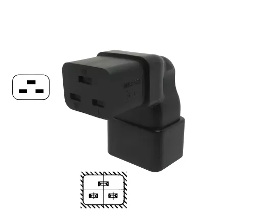 Netzadapter C19 auf C20 gewinkelt, YL-3318L-2 IEC 60320-C19/20 gewinkelt, unten/oben